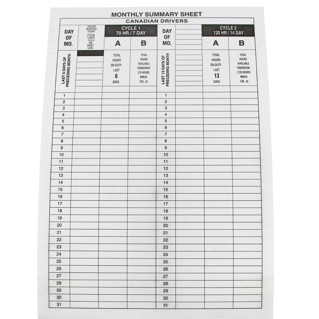 Driver's Daily Log Book w/Detailed DVIR, 70-Hour/8-Day Recap - Stock (Qty:  10 Units)