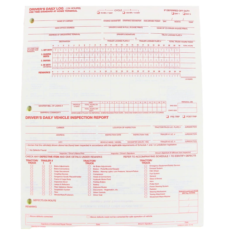 Driver's Daily Log & Vehicle Inspection Log Book