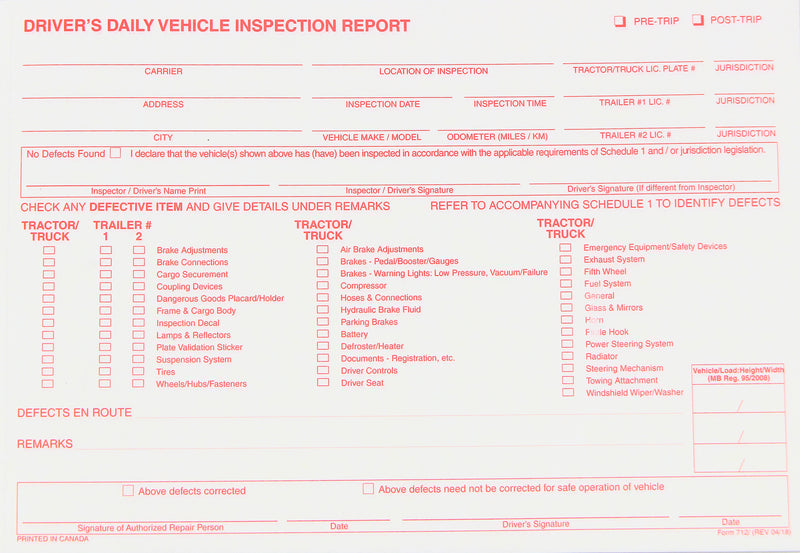 Driver's Daily Vehicle Inspection Report
